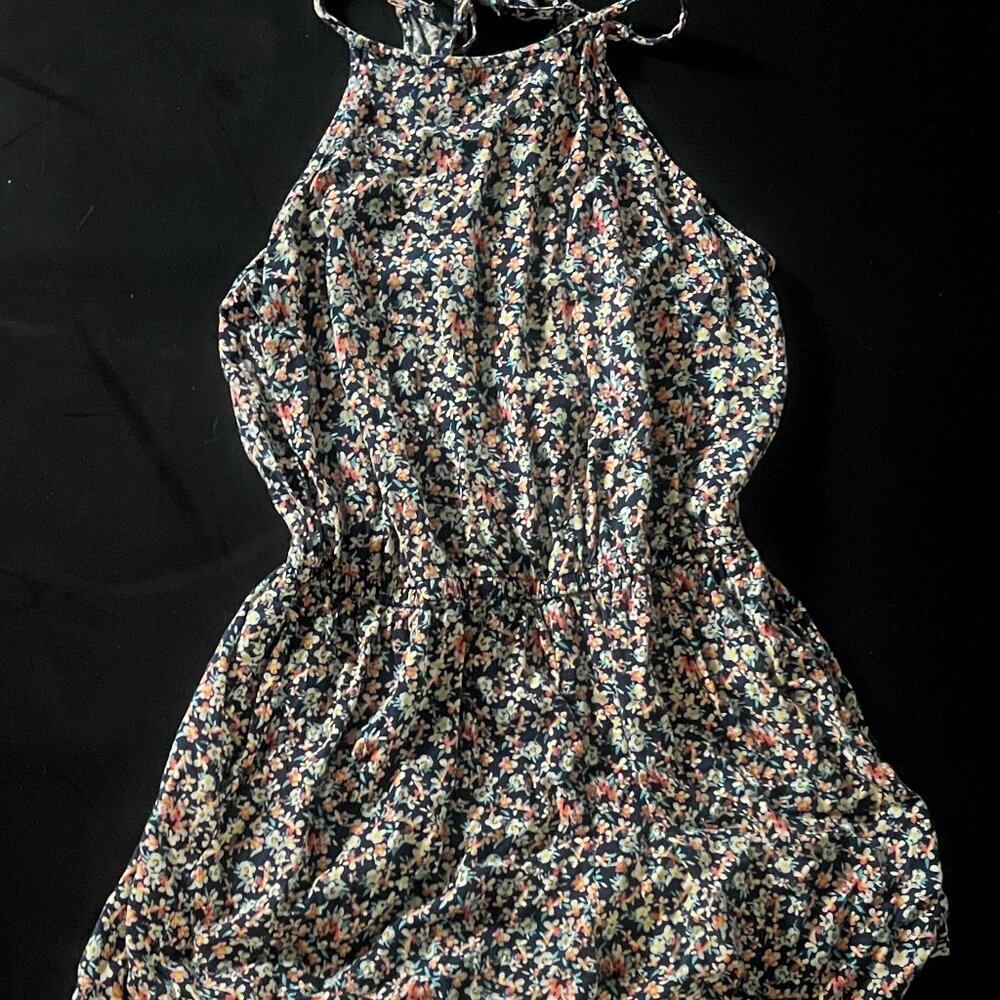 Navy Floral Halter Romper